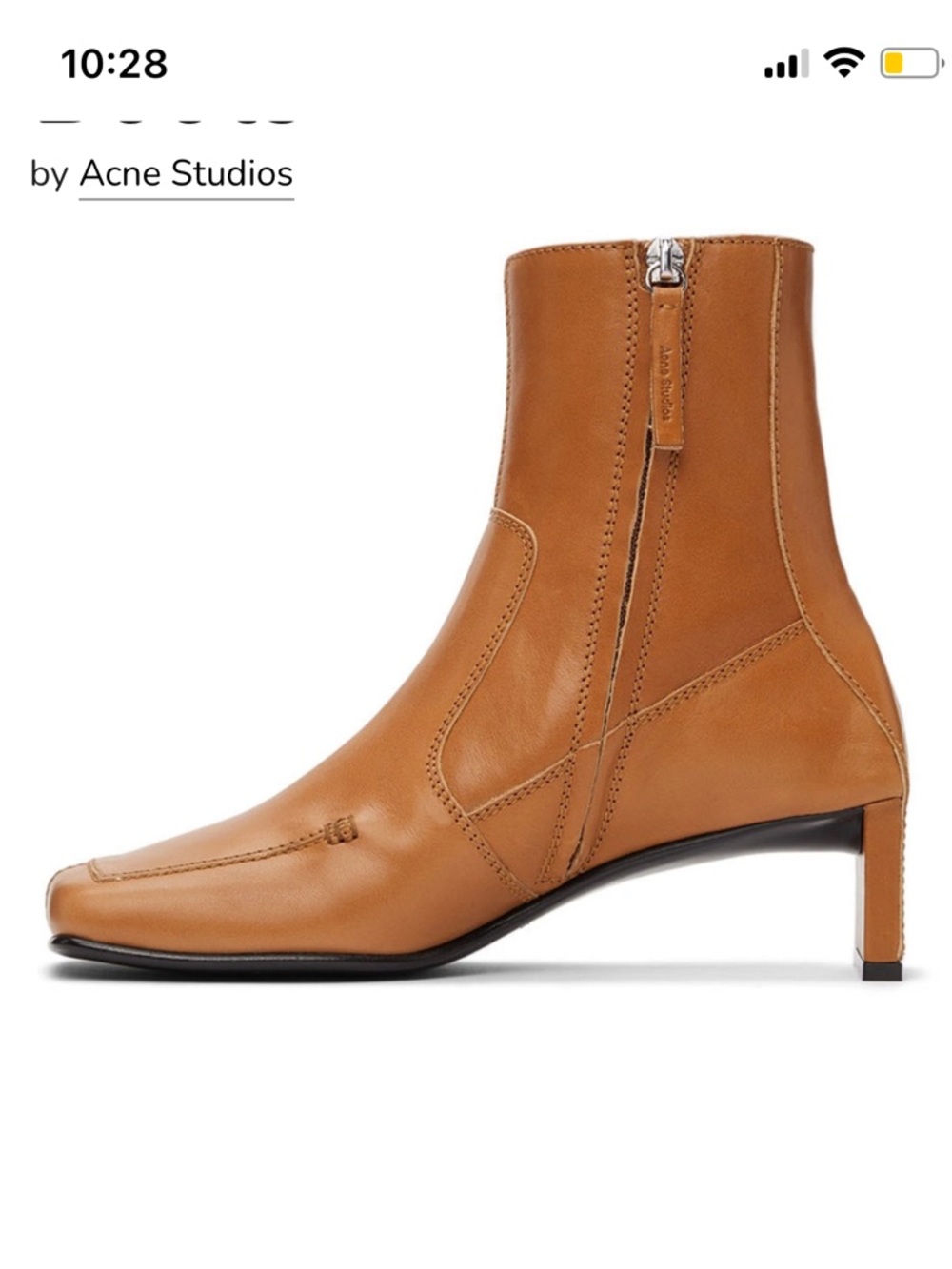 Acne Studios Camel Tan Leather Ankle Boots with Low Block Heel